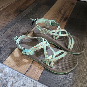 Chaco ZX1 EcoTread Sandals Youth/Womens  Size 5 Green Orange Strappy Hiking